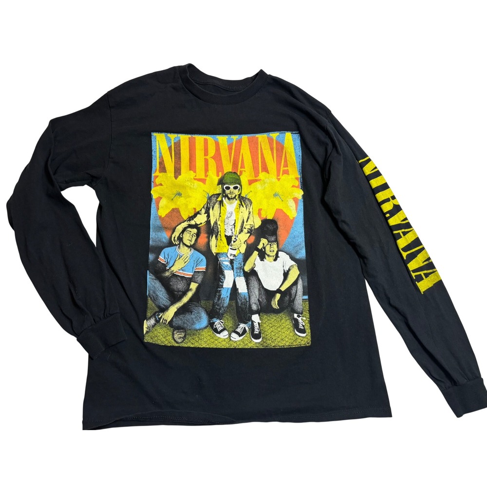 Nirvana Graphic Tee Men's Black Excellent Long Sleeve Band Shirt Medium
